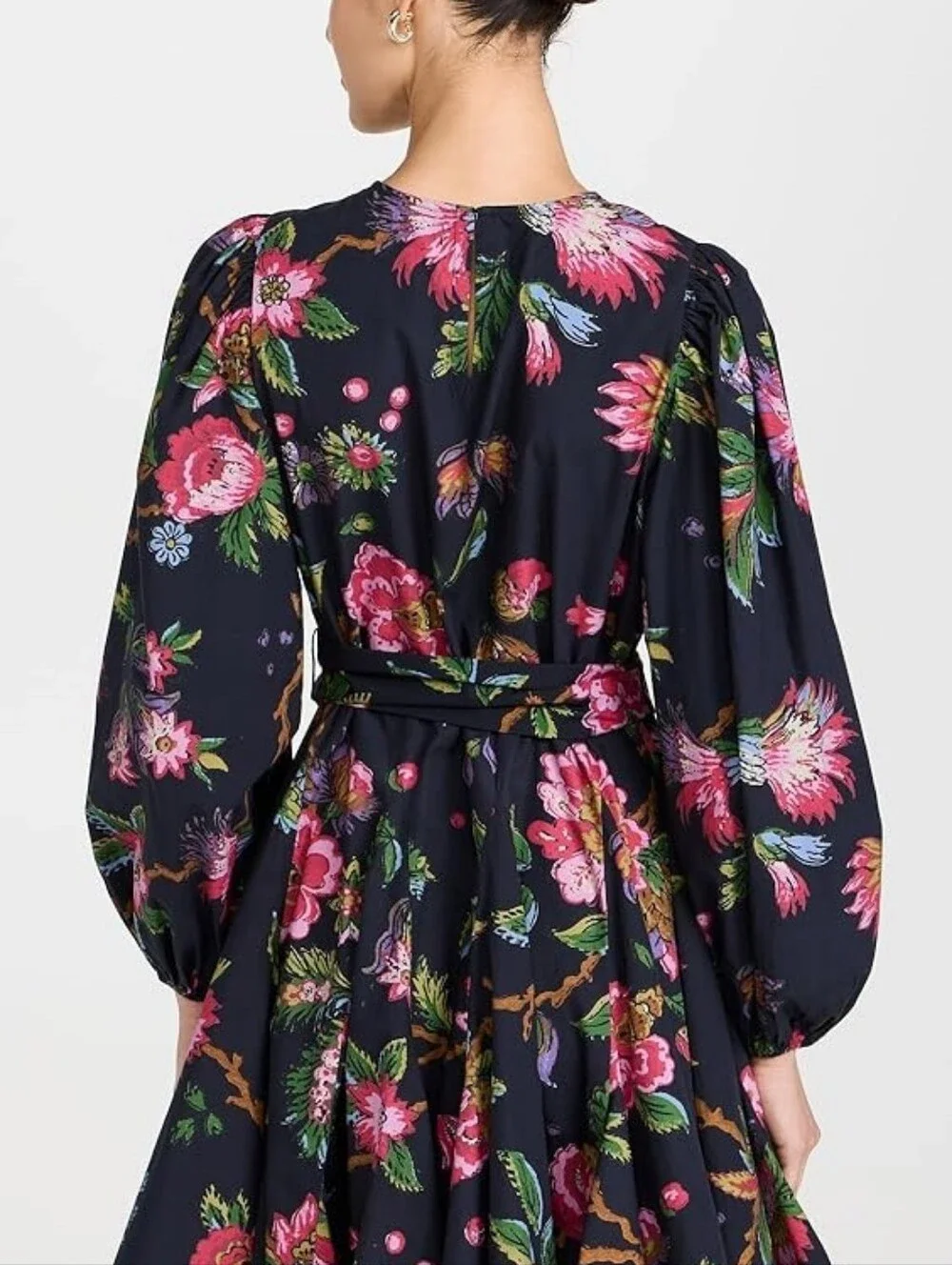 NEW Rhode Floral Print Black Puff-Sleeve Fit & Flare Dress 100% Cotton - Large - Picture 3 of 11